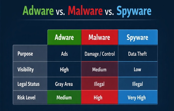 adware vs malware vs spyware