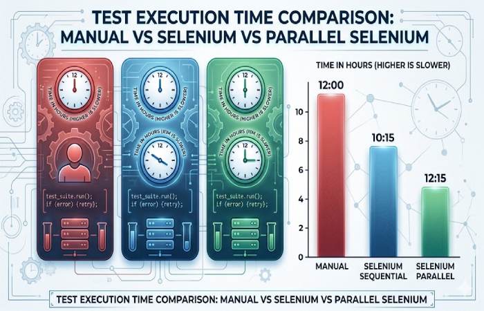 test execution time comparison_ manual vs selenium vs parallel selenium